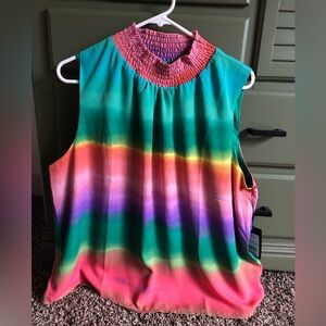 Nicole Miller Multi Colored Sleeveless Dress Shirt Size: XL